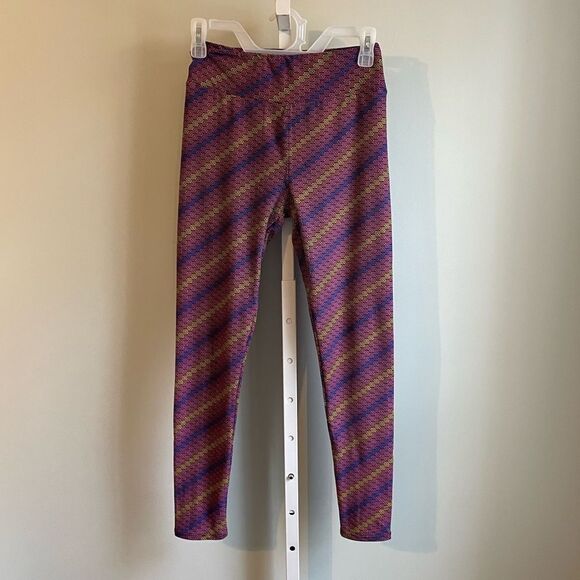 LuLaRoe Pink Blue Yellow Patterned Leggings - Picture 1 of 4